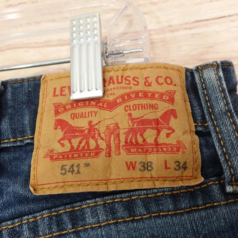 Levis 541 Jeans Mens 38x34 Blue Medium Wash Athletic Taper Stretch Denim Pants